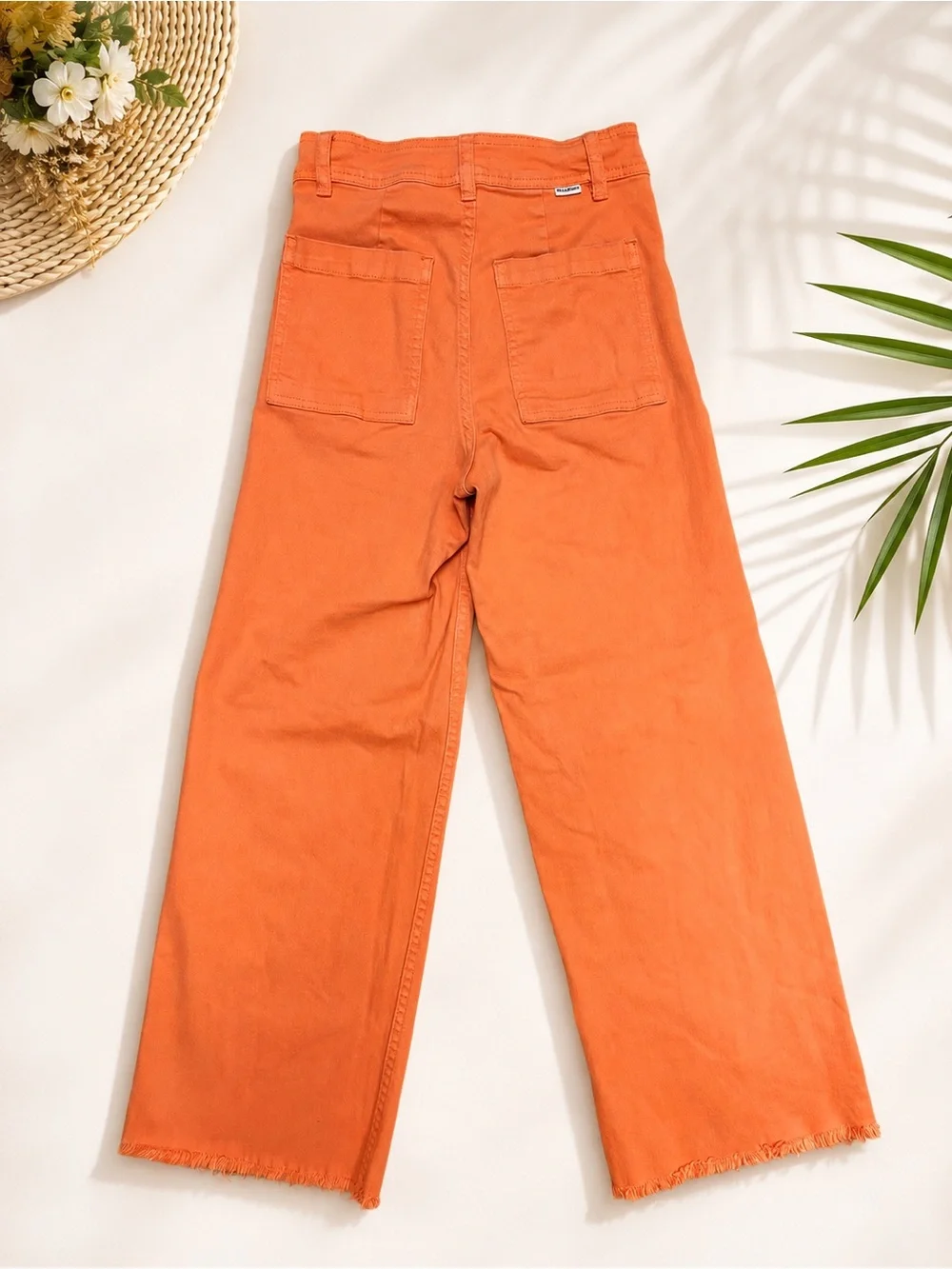 Billabong Coral Orange Cropped Wide Leg Jeans Size 25 | High Rise Raw Hem Pants - Picture 4 of 8